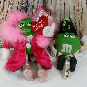 M&M plush valentines  Namco 2001 plush lot 2 dolls chocolate lip balm chapstick
